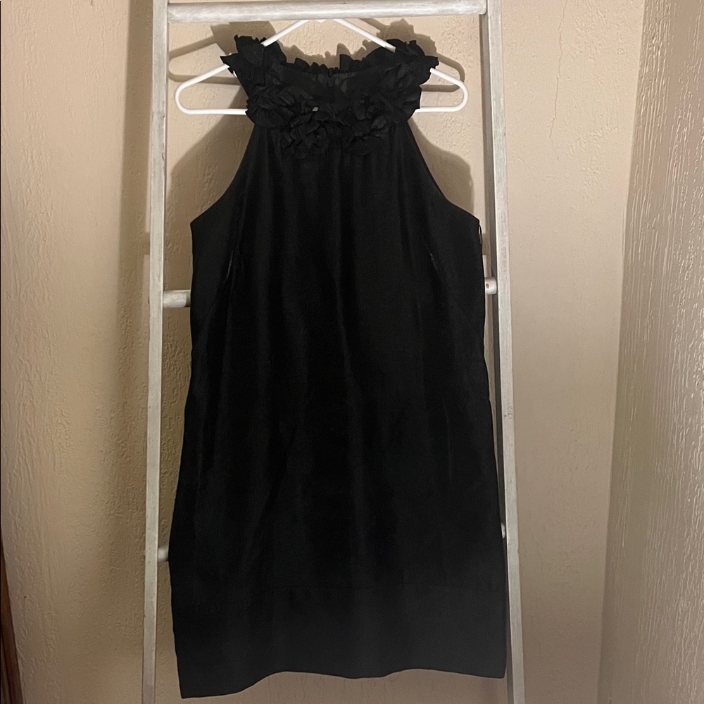 London Times Black Ruffle Neck Mini Dress